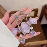 Moda Geométrico Forma De Corazón Nudo De Lazo Cobre Diamante Perlas Artificiales Circón Pendientes De Gota 1 Par sku image 109