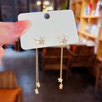 1 Pair Sweet Star Moon Mixed Materials Tassel Inlay Artificial Gemstones Women's Drop Earrings main image 6