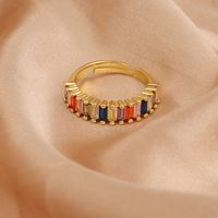 Fashion Rectangle Copper Plating Inlay Zircon Open Ring 1 Piece main image 3