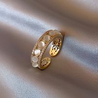 Fashion Round Copper Inlay Opal Pearl Zircon Open Ring 1 Piece main image 5