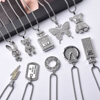 Fashion Animal Round Square Stainless Steel Alloy Inlay Rhinestones Pearl Unisex Pendant Necklace main image 4