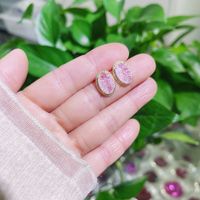 Fashion Oval Copper Inlay Crystal Ear Studs 1 Pair sku image 2