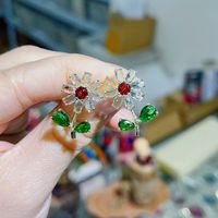 1 Pair Fashion Flower Plating Copper Zircon Drop Earrings sku image 3