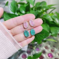 Fashion Oval Copper Inlay Crystal Ear Studs 1 Pair main image video