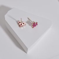 Fashion Square Heart Shape Alloy Copper Inlaid Zircon Ear Studs 1 Pair main image 5