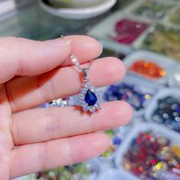 Fashion Water Droplets Alloy Inlay Artificial Crystal Zircon Pendant Necklace 1 Piece sku image 2