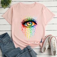 Camiseta De Manga Corta Informal Con Estampado De Ojos Coloridos Creativos Para Mujer main image 6