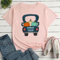 Women's T-shirt Short Sleeve T-shirts Printing Fashion Pumpkin Car main image 2