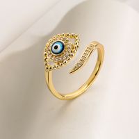 Fashion Devil's Eye Copper Gold Plated Artificial Pearls Zircon Open Ring main image 4