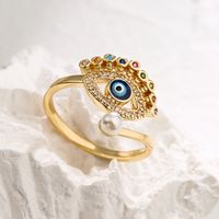 Fashion Devil's Eye Copper Gold Plated Artificial Pearls Zircon Open Ring main image 1