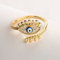 Fashion Devil's Eye Copper Gold Plated Artificial Pearls Zircon Open Ring main image 5