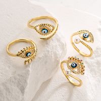 Fashion Devil's Eye Copper Gold Plated Artificial Pearls Zircon Open Ring main image 2