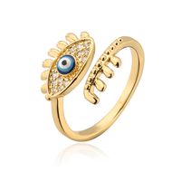 Fashion Devil's Eye Copper Gold Plated Artificial Pearls Zircon Open Ring sku image 1