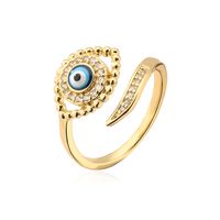 Fashion Devil's Eye Copper Gold Plated Artificial Pearls Zircon Open Ring sku image 2