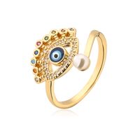 Fashion Devil's Eye Copper Gold Plated Artificial Pearls Zircon Open Ring sku image 4