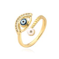 Fashion Devil's Eye Copper Gold Plated Artificial Pearls Zircon Open Ring sku image 3