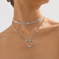 Fashion Heart Shape Claw Chain Inlay Rhinestones Women's Layered Necklaces 1 Set main image 1