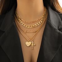 Hip Hop Cruzar Letra Forma De Corazón Aleación Enchapado Mujeres Collares En Capas main image 5