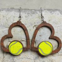 Sports Heart Shape Wood Null Printing Shape/pattern Women's Earrings sku image 3