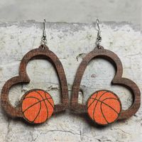 Sports Heart Shape Wood Null Printing Shape/pattern Women's Earrings sku image 2