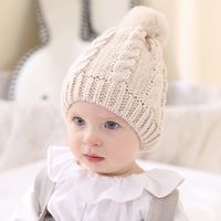 Children's Wool Ball Hood Fall Winter Models Infant Warmth Pure Color Knitted Hats 5 Colors sku image 3