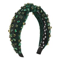 Women's Luxurious Fashion Solid Color Corduroy Knot Inlay Artificial Rhinestones Hair Band sku image 1