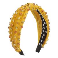 Women's Luxurious Fashion Solid Color Corduroy Knot Inlay Artificial Rhinestones Hair Band sku image 2