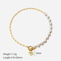 Retro Heart Shape Stainless Steel Inlay Shell 18k Gold Plated Necklace sku image 1