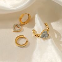 Fashion Heart Shape Stainless Steel Plating Inlay Artificial Diamond Earrings 3 Pieces main image 1