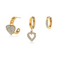 Fashion Heart Shape Stainless Steel Plating Inlay Artificial Diamond Earrings 3 Pieces main image 2