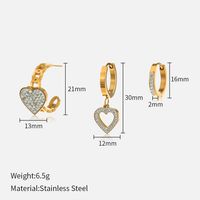 Fashion Heart Shape Stainless Steel Plating Inlay Artificial Diamond Earrings 3 Pieces sku image 1