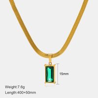 Fashion Square Stainless Steel Titanium Steel Plating Inlay Crystal Pendant Necklace 1 Piece sku image 2