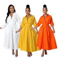 Women's Shirt Dress Fashion Turndown Long Sleeve Solid Color Maxi Long Dress Daily main image 6