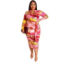 Robe Moulante Mode Commuer Col Rond Impression Manche Longue Monogramme Au Genou Rue main image 4