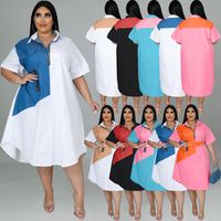 Women's Regular Dress Casual V Neck Zipper Patchwork Contrast Binding Short Sleeve Color Block Maxi Long Dress Daily main image 1