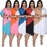 Women's Regular Dress Casual V Neck Zipper Patchwork Contrast Binding Short Sleeve Color Block Maxi Long Dress Daily main image 5