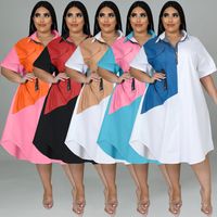 Women's Regular Dress Casual V Neck Zipper Patchwork Contrast Binding Short Sleeve Color Block Maxi Long Dress Daily main image 2