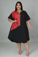 Frau Normales Kleid Lässig V-ausschnitt Reißverschluss Patchwork Kontrastbindung Kurzarm Farbblock Maxi Langes Kleid Täglich sku image 19