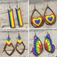 Sports Heart Shape Butterfly Wood Printing Women's Drop Earrings 1 Pair main image 1