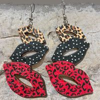 Fashion Lips Wood Printing Women's Drop Earrings 1 Pair sku image 2