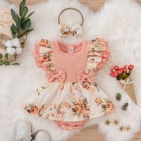 Fashion Flower Bow Knot Patchwork Cotton Polyester Baby Rompers main image 3