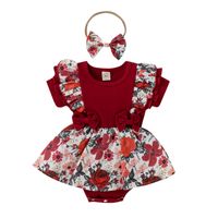 Fashion Flower Bow Knot Patchwork Cotton Polyester Baby Rompers sku image 6