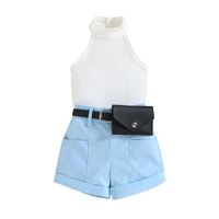 Fashion Solid Color Cotton Spandex Girls Clothing Sets sku image 4