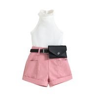 Fashion Solid Color Cotton Spandex Girls Clothing Sets sku image 8