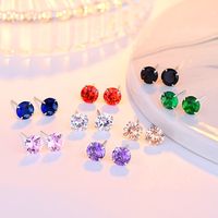 Fashion Solid Color Sterling Silver Inlay Zircon Ear Studs 1 Pair main image 1