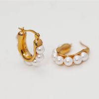 1 Paire Style Vintage Forme En U Placage Acier Au Titane Perles Artificielles Des Boucles D'Oreilles main image 1