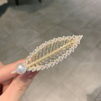 Fashion Leaf Alloy Inlay Artificial Pearls Rhinestones Hair Clip 1 Piece sku image 1