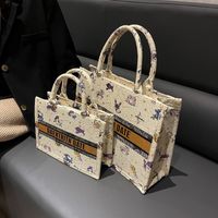 Women's Medium All Seasons Canvas Letter Vintage Style Square Zipper Tote Bag sku image 4