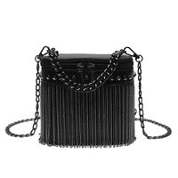 Women's Small Pu Leather Solid Color Fashion Tassel Rivet Square Zipper Crossbody Bag main image 3
