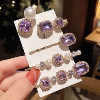 Simple Style Square Alloy Plating Inlay Rhinestones Pearl Hair Clip 1 Set main image 1